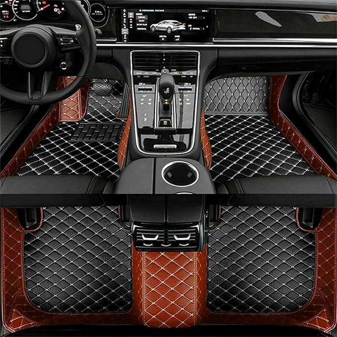 Custom Making Car Floor Mats Protection Pads for 99% Sedan/Coupe/Hatchback/SUV/Pickup Men Women Car Floor Mats Coverage Pads Anti-Slip Leather Floor Lining (Light Brown+Black Beige)