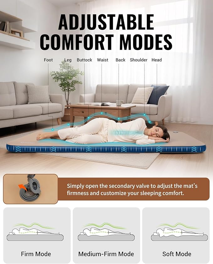KingCamp FLEXIREST 5.0 Camping Mattress, No Sag High-Support Inflatable Double Sleeping Pad with 1100lbs Capacity & Pump Sack, PVC-Free Air Bed for Outdoor Car Tent Cot Camping Glamping Couples, Full