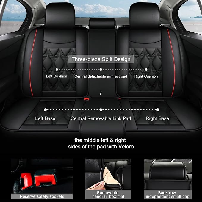 AOMSAZTO Car Seat Covers Full Set Fit for Chevy/Chevrolet Cruze 2011-2019 Waterproof Faux Leather Car Seat Cushions Automotive 5 Seat Covers Set（Black&Redline）