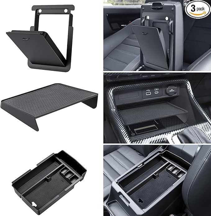 Center Console Organizer for 2023-2025 Honda CR-V, Armrest Storage Tray with Magnetic Hidden Organizer Charging Station Caddy, ABS Car Interior Accessories OEM Style Leather Texture-3PCS