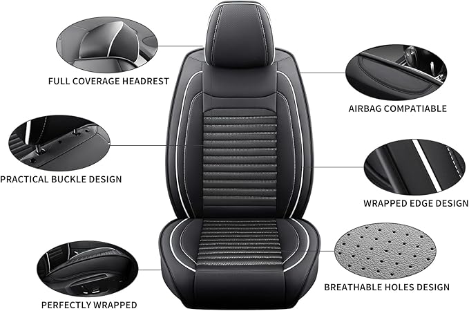 Car Seat Covers Full Set Fit for Toyota Prius 2001-2026, Premium Faux Leather Car Seat Protector, Breathable, Anti-Slip, Comfortable & Durable (Black&White,Full Set)