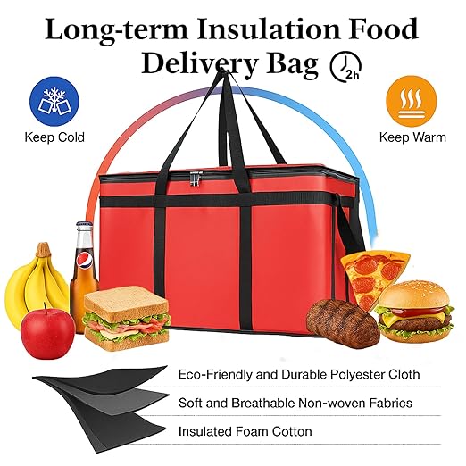 Bodaon Large 10-Pack Insulated Food Delivery Bag With Hard Bottom, XXXL Catering/Pizza Cooler Bags, Rideshare Delivery Bag, Thermal Cold/Hot Styrofoam Carrier for Travel/Shopping/Car