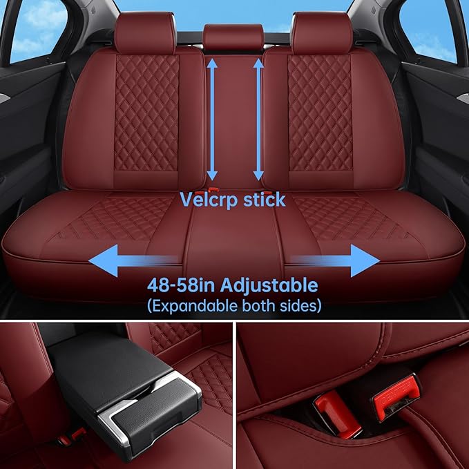 Car Seat Covers Front Seats Burgundy, Luxury Faux Leather Women Waterproof Non-Slip Seat Protector Universal Fit for Most Cars SUVs Trucks Pick-ups Car Accessories Interio(Wine Red-Front Seats)
