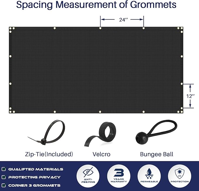 Windscreen4less Privacy Fence Screen Heavy Duty Windscreen Fencing Mesh Fabric Shade Net Cover with Brass Grommtes for Outdoor Wall Garden Yard Pool Deck, 8'x88' Black