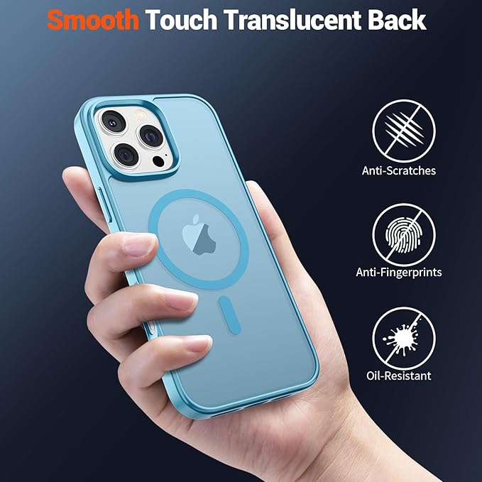 SUPFINE Magnetic for iPhone 16 Pro Case (Compatible with MagSafe) (Military Grade Drop Protection) Slim Translucent Matte Shockproof with Anti-Fingerprint Phone Case,Light Blue