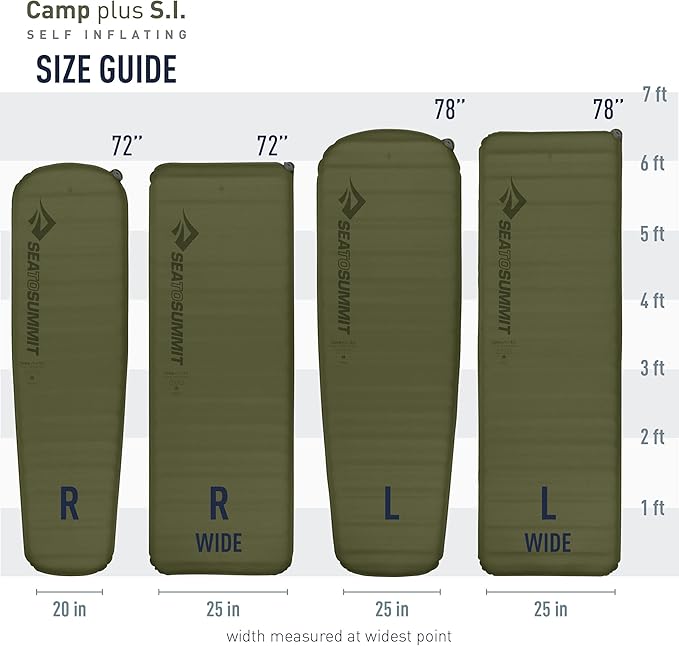 Sea to Summit Camp Plus Self-Inflating Foam Sleeping Mat for Camping, Tapered - Large (78 x 25 x 3 inches)