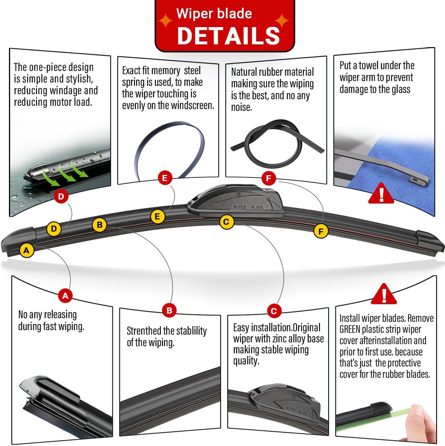 Windshield Wiper Blade Set Replacement for 2006-2011 Mini Cooper and Rear Windshield Wiper Blade-19"/18"/10" (Set of 3) U/J HOOK