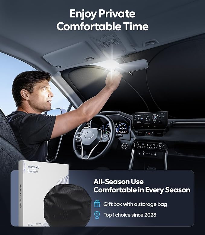 Wigoo for Ford F150/250/350/450 Windshield Sunshade [OEM Design, 100% Sun Blockage] Foldable Heat Insulation Sun Shade with Storage Bag, for Ford F150/250/350/450 (2015-2026), Silver Coating