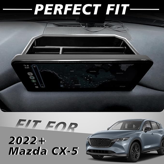 Muslogy Dash Storage Box Behind Screen Center Console Organizer Compatible with Mazda CX5 CX-5 Accessories 2022-2025 Sunglasses Holder Dashboard Insert Tray ABS Interior Secondary Accessories