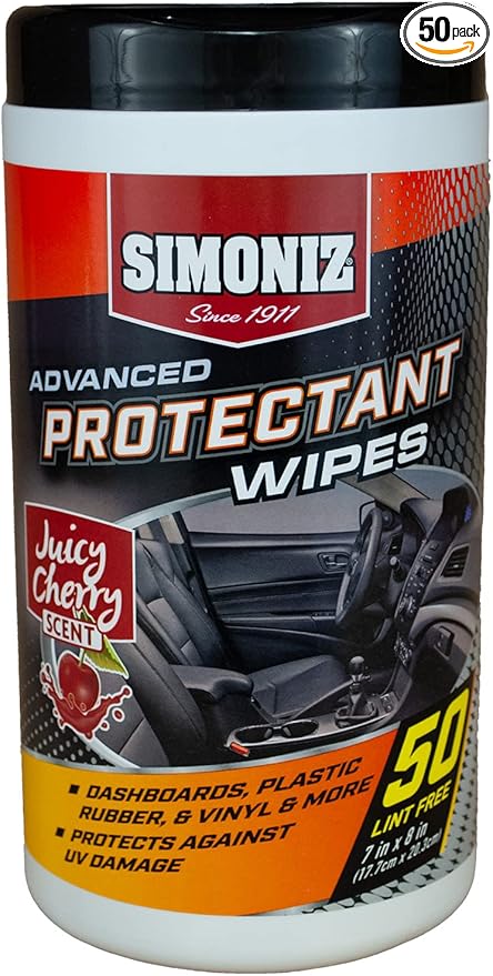 Simoniz Juicy Cherry Advanced UV Protectant Wipes Wipes – Interior Protectant or Most Surfaces - Plastic, Rubber, Vinyl Dashboards, Seats, Doors & Tires -Great for Cars, Trucks, SUVs, Boats 50 Count