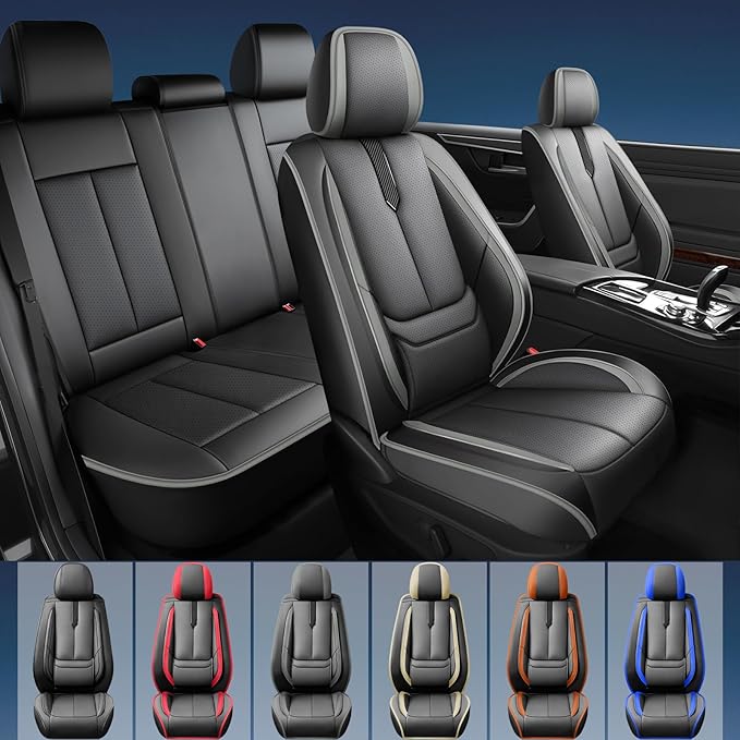 Fit Honda Fit Car Seat Covers for Honda Fit 2007-2019 2020-Upgraded Premium Waterproof & Breathable Leather,Airbag Compatible,All-Weather Seat Cushion Protector,2 Front/Black-Grey