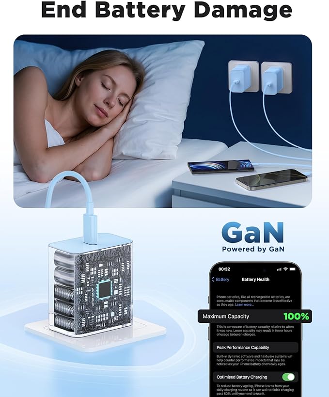 45W iPhone 17 16 15 Pro Max Charger Fast Charging 6FT/10 FT/10FT, Super Fast USB C Charger Block with Extra Long Type C Charging Cable,PD Quick Adapter 3.0 for iPhone 16 15/16e 15Pro/16 15 Plus-Blue