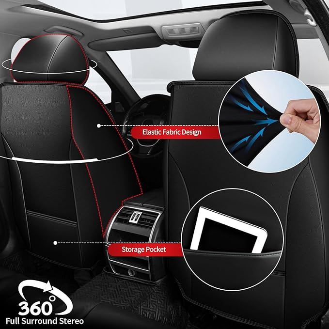TTX LIGHTING Car Seat Covers fit for GMC Yukon 2007-2026 Front Seat: Premium Leather Automotive Seat Cover with Airbag Compatible Waterproof (2 Seats, Black)
