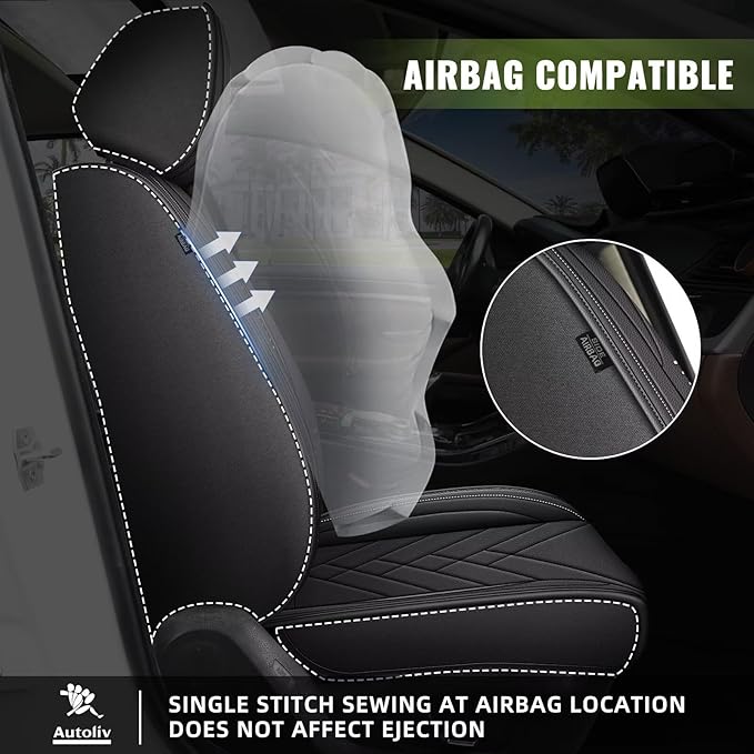 AOMSAZTO Car Seat Covers Fit for Hyundai Kona 2018-2025 2026 Premium Front Seat Covers Waterproof Leather Automotive Seat Covers Compatible with Airbag (2 Seats,Black)