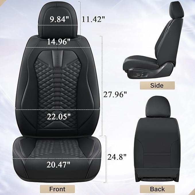 Coverado Car Seat Cover, Front Seat Cover, 2 Pack Universal Seat Covers for Cars, Breathable Nappa Leather Seat Cover, Waterproof Car Seat Protectors, Automotive Seat Covers Fit for Most Cars Black
