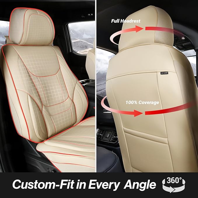 Coverland Custom Fit Car Seat Covers for SUV Compatible with [2024-2026 GMC Hummer EV SUV] Premium Car Seat Cover Water Resistant Leather Non-Slip Interior Protector [Full Set Beige - Size Chart X60]