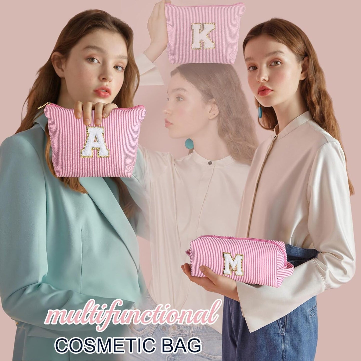 YOOLIFE Unique Makeup Bag - Pink Cosmetic Travel Toiletry Bag for Women, Sister, Girlfriend, Friend Gifts