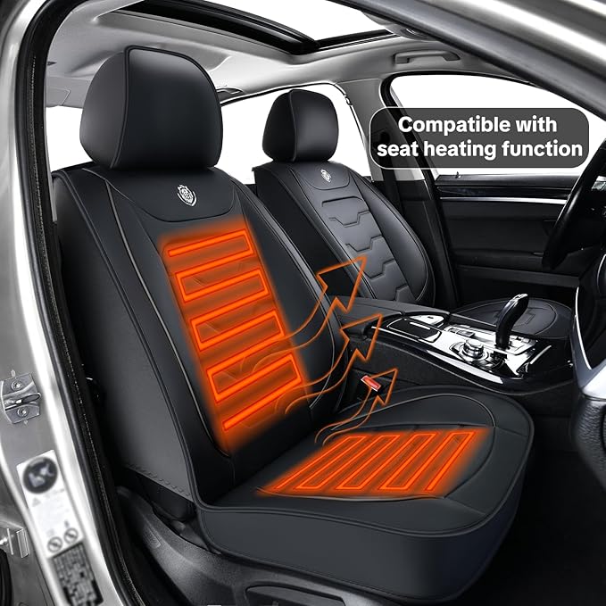 Universal Car Seat Covers, Black, Waterproof Synthetic Leather, Full Set, Non-Slip, Contoured Fit, Fits Most Vehicles, Upgraded Protection for Car Interiors, Airbag Compatible