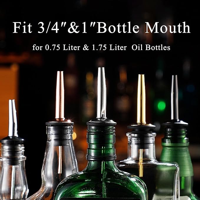 24-Pack Liquor Bottle Pourers with Adapters, Liquor Pour Spout Adapters set for for Large Olive Oil Bottles and Liquor Bottles - Up to 1 Inch/25mm Neck Converts Spout into a Large Pour Spout,Sliver
