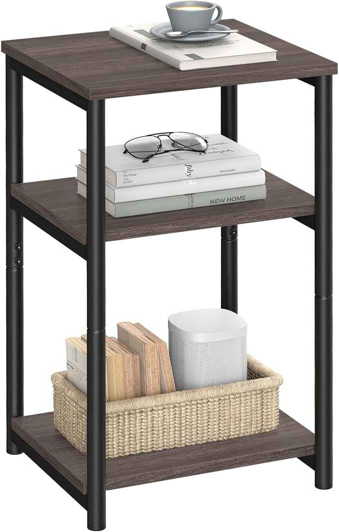 VASAGLE Side Table, Small End Table, Tall Nightstand for Living Room, Bedroom, Office, Bathroom, Chestnut Brown and Classic Black ULET273B74