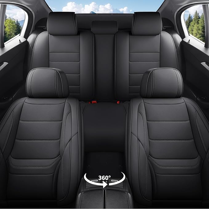 Car Seat Covers Full set custom fit for Chevrolet/Chevy Cruze 2011-2019 - Premium Faux Leather with Lumbar Support, Breathable, Waterproof, Anti-Slip, Durable, Easy to Install (Black,full Set)