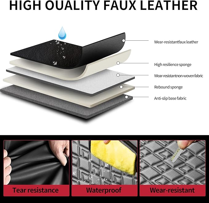 Fit Kona Car Seat Covers for Hyundai Kona 2018-2024 2025 2026 - Upgraded Premium Waterproof & Breathable Leather, Airbag Compatible, All-Weather Seat Cushion Protector (Full Set, Black)