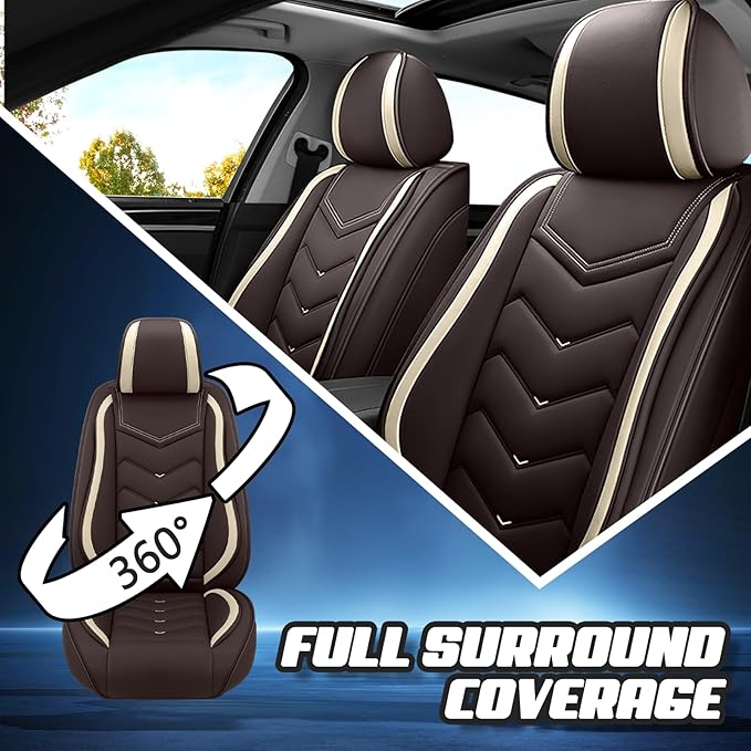 Car Seat Covers for Hyundai Sonata 2002-2025, Premium Nappa Leather Car Seat Cover, Stylish Sport Seat Covers， Automobile Seat Cover Sets.(Standard 2 Seats/Coffee Color)