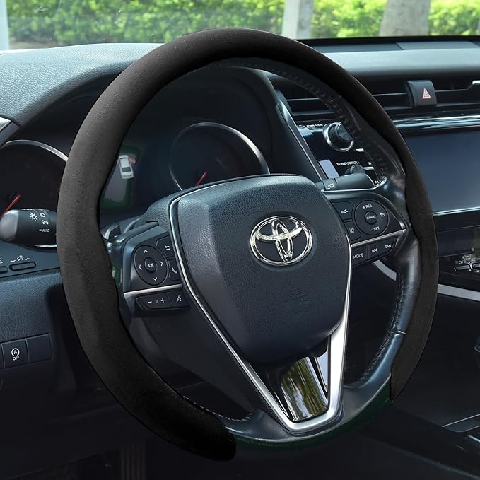 Suede Steering Wheel Cover, Universal 15 Inch Car Steering Wheel Cover, Non-Slip Design,Breathable,Car Interior Accessories Black