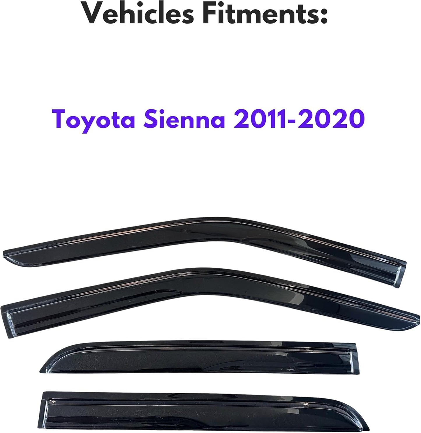 KPY Window Visor Compatible with Toyota Sienna 2011-2020, 4PC Rain Guard Side Window Vent Deflectors Tape-On Mugen Style, 2011 2012 2013 2014 2015 2016 2017 2018 2019 2020