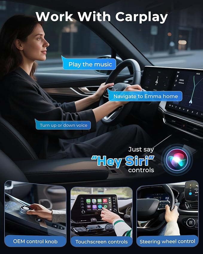Jemluse Wireless CarPlay Adapter for Apple - Mini Size, Fast Stable Connection Convert Wired to Wireless Car Play Dongle for iPhone iOS 10+, Plug & Play for Cars from 2016+ w/USB-C(Onyx)