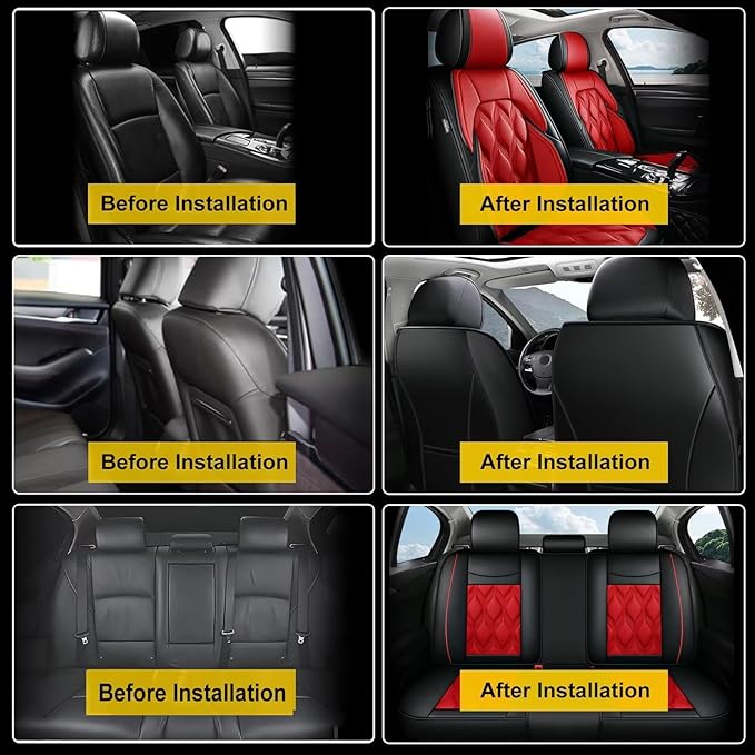 AOMSAZTO Car Seat Cover Full Set Fit for Ford Maverick 2022-2025 2026 XL, XLT, Lobo, Lariat, Tremor Model Waterproof Leather Car Seat Cushion Protector (5 Seats,Red)