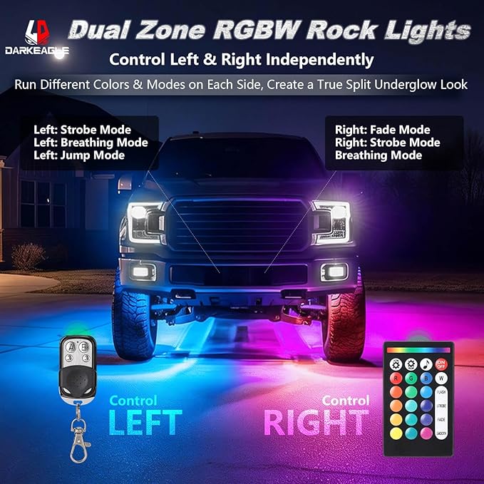 12Pods Heavy Duty Aluminum RGBW LED Rock Lights Kit for Trucks Pickup Jeep UTV ATV SXS Off-Road, APP/RF Remote, Plug and Play&Pre Wired IP67 Waterproof Multicolor Dual Zone 12V Underglow Accent Lights