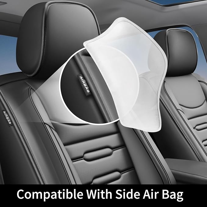 Fit Kona Car Seat Covers for Hyundai Kona 2018-2024 2025 2026 - Upgraded Premium Waterproof & Breathable Leather, Airbag Compatible, All-Weather Seat Cushion Protector (Full Set, Black)