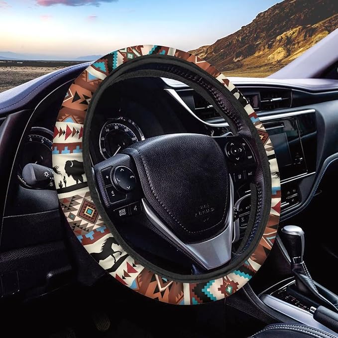 SEANATIVE Aztec Horse Yak Vehicle Steering Wheel Cover Universe Space Universal Stretch Wrap Covers Auto Accessiores 15 inch fit Most Car Van Truck Sedan