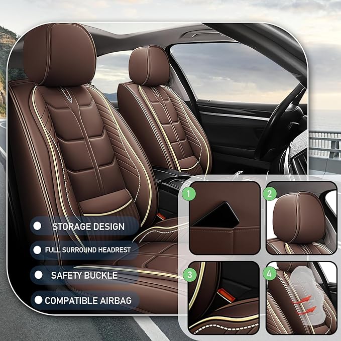 Leather Car Seat Covers Fit for Toyota Highlander Hybrid 2006-2024, 5 Seater Car Seat Cover, Premium Waterproof, Scratch Resistant Car Interior Accessories (Full Set Coffee)