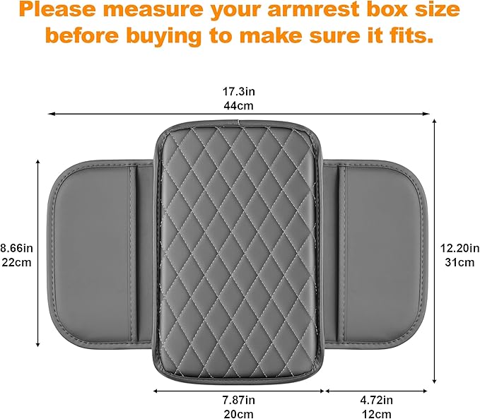 Center Console Cover for Cars Fit for Jeep Gladiator Leather Armrest Covers with 2 Storage Bags(Grey)
