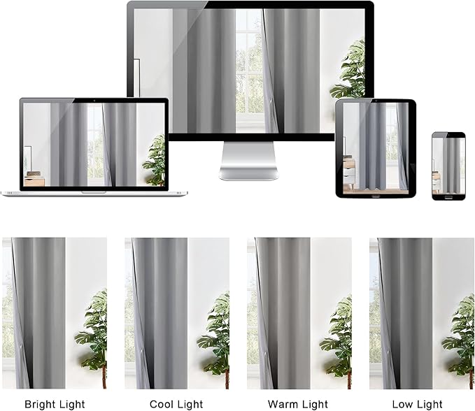 XWZO Full Shading Blackout Curtains 54 Inches Length with Tiebacks- Heat and Light Blocking Ring Top Window Drapes with Black Liner Backing for Bedroom/Kid's Room, Light Grey, W52 x L54, Set of 2