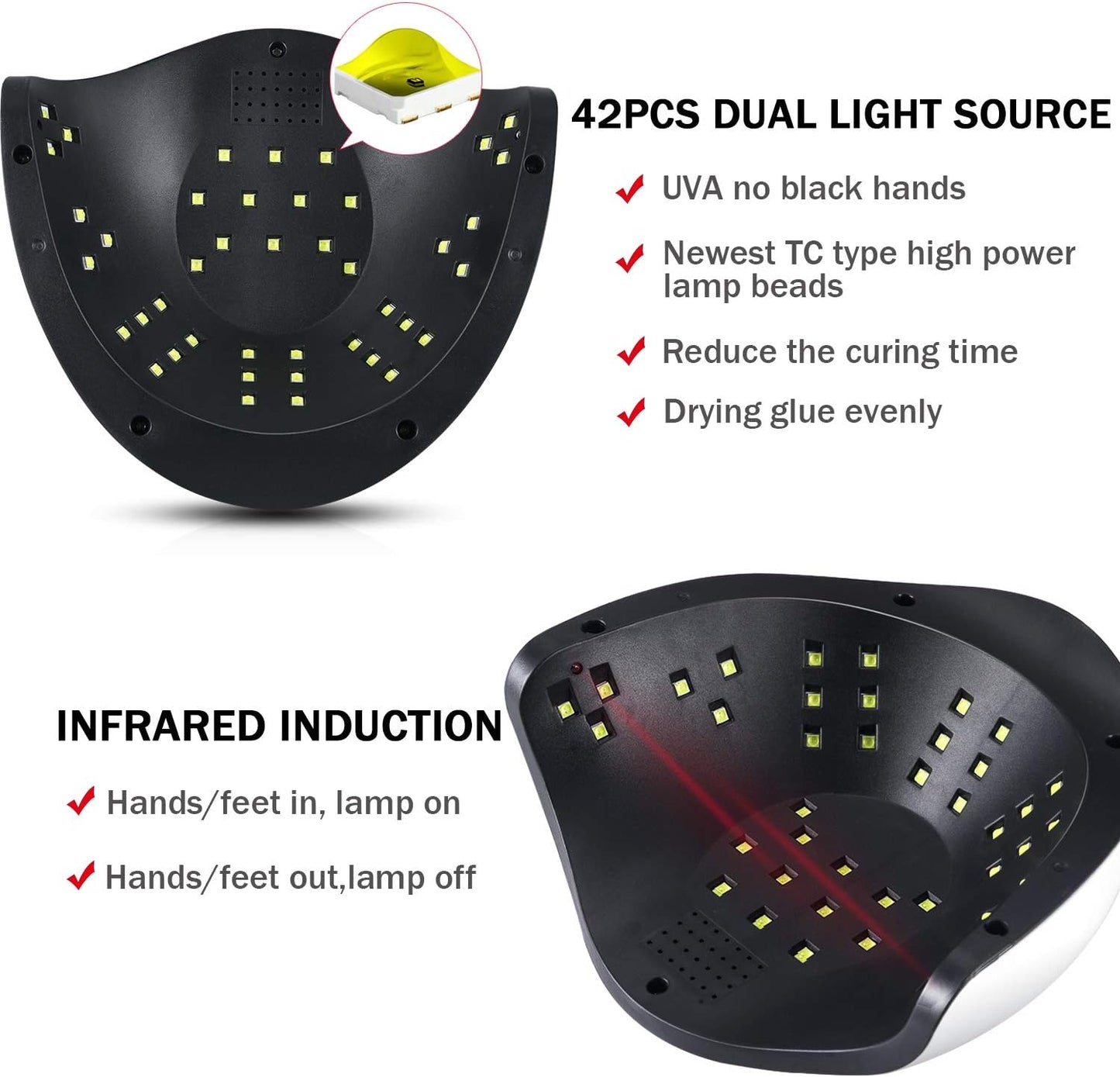 UV Gel Nail Lamp 120W LED Nail Light Fast Dryer for Gel Polish Curing with 4 Timers Portable Handle Large Space Automatic Sensor (White)