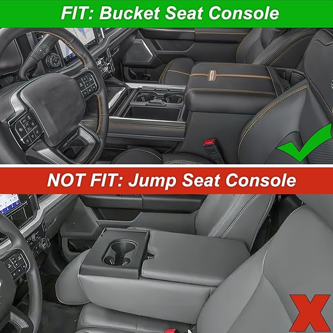 PIMCAR Center Console Cover for 2023 2024 2025 2026 Ford F250 F350 F450 F550 Super Duty, PU Leather Armrest Cushion Protector Anti-Scratch (Fits Bucket Seat Console Only)