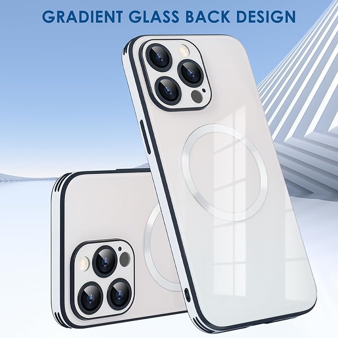 Guppy Compatible with iPhone 14 Pro with MagSafe Case, Magnetic Gradient Case with MagSafe Charging, Gradient Glass Back Cover with Lens Film-White