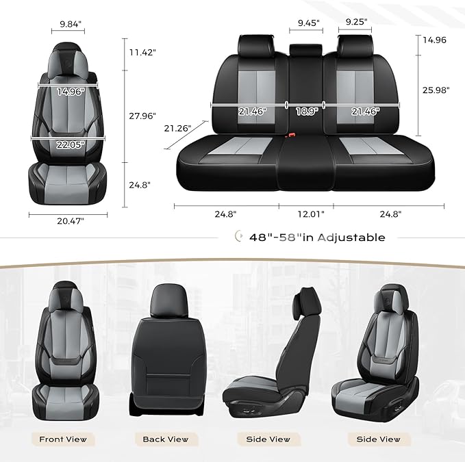 Coverado Seat Covers, Car Seat Covers Front Seats, Car Seat Cover, Car Seat Protector Waterproof, Seat Cushion Nappa Leather with Head Pillow, Carseat Cover Universal Fit for Most Cars (Black&Gray)