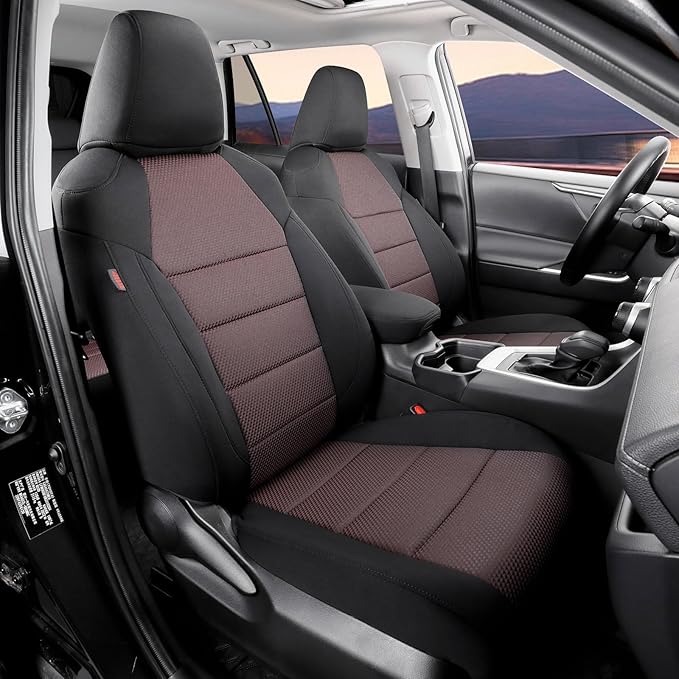 coverdream 2026 Rav4 Seat Covers Custom Fit for 2026 Toyota Rav4 Hybrid (Woodland/Limited) SUV,Full Set Polyester Car Seat Protector Black & Wine Red