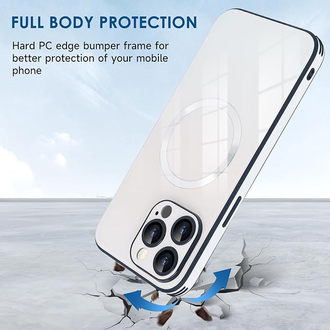 Guppy Compatible with iPhone 13 Pro with MagSafe Case, Magnetic Gradient Case with MagSafe Charging, Gradient Glass Back Cover with Lens Film-White