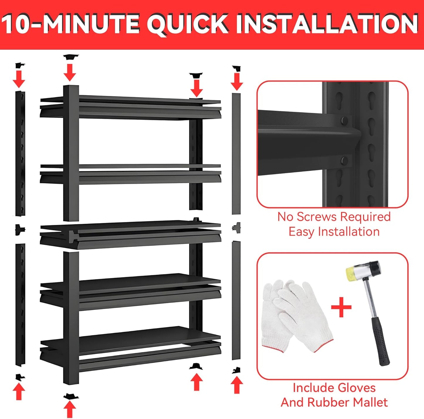 Metal Garage Shelving Unit, Heavy Duty 5-Tier Adjustable Storage Rack, Steel Shelving,2000 lbs Capacity, Industrial Shelves for Heavy Tools and Equipment (5-Tier 63" H x 28" W x 14" D)