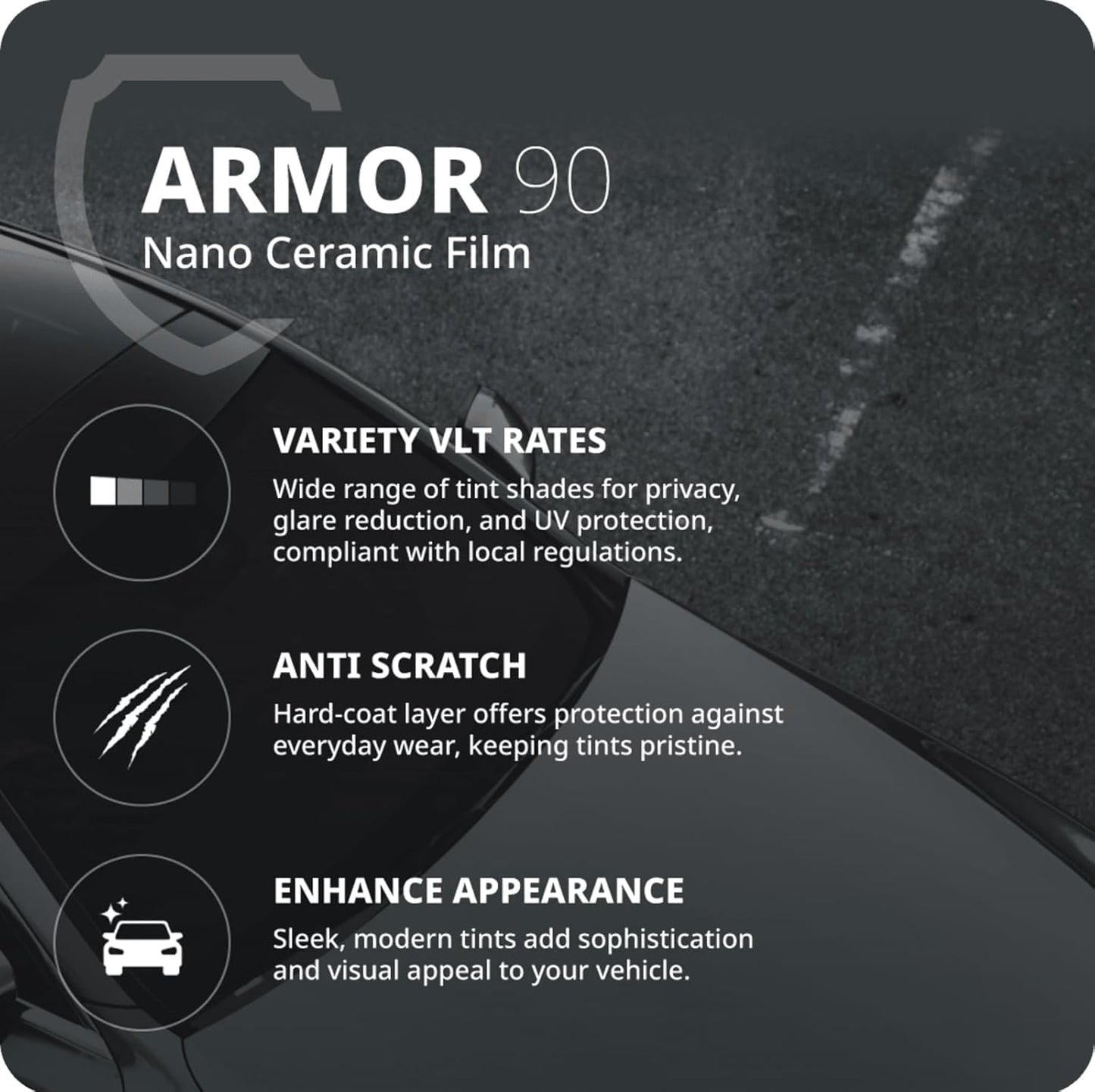 Nano Ceramic Window Tint Film for Cars - 2 Ply Scratch Resistant with Heat Control and UV/IR Rejection (15% VLT, 20inx100ft), OWFCR-10006