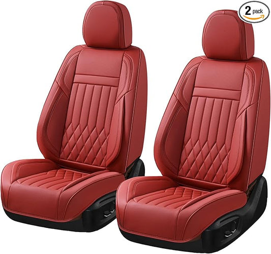 KEYOOG Universal 2-Seater Waterproof Breathable Nappa Leather Car Seat Covers Full Set, Fit for Front Seats, Compatible with Dodge Journey, Toyota Yaris, Honda Pilot HR-V City, Fit Most Sedans SUV Red