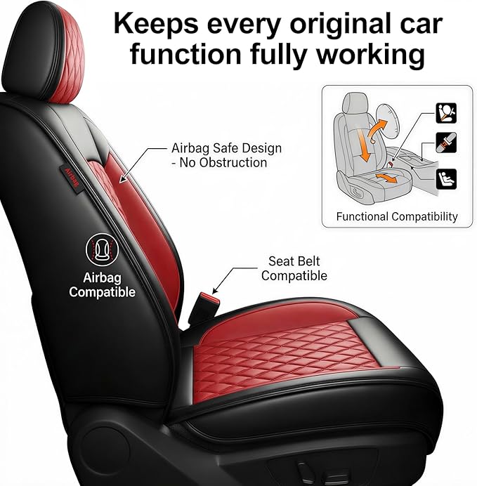 Fit for Accent Seat Covers Compatible with Hyundai Accent 2017-2026 - Waterproof Breathable Leather Automotive Seat Cushions Protector,Airbag Compatible,Only 2 Front seat Covers(Red)