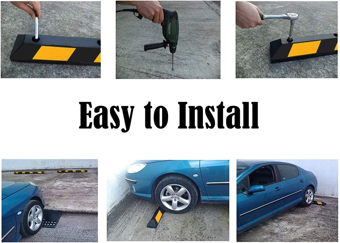 Goplus Parking Block, 72” Rubber Parking Bumpers with 8 High Reflective Yellow Safety Stripes, Heavy Duty Parking Target, Garage Wheel Stoppers Parking Curb for Car, Truck, RV and Trailer