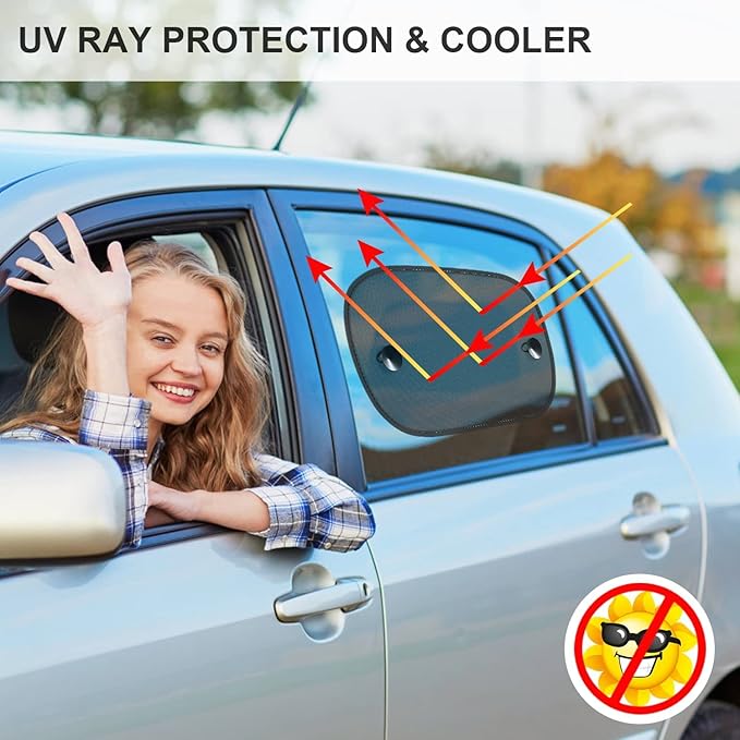 Car Window Shade, 2 Pack Car Sun Shade for Window Baby Suction Cups Sunshade for Side Window Sun and UV Block for Kids/Adults/Pets - 17.3''x14'' Universal Fits