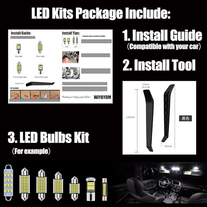 White Interior LED Lights Bulb Kit for Hyundai Santa Fe 2021 2022 2023 Vanity Mirror Glove Box Trunk Cargo License Plate Lights LED Interior Lighting Bulbs + Install Tool Guide